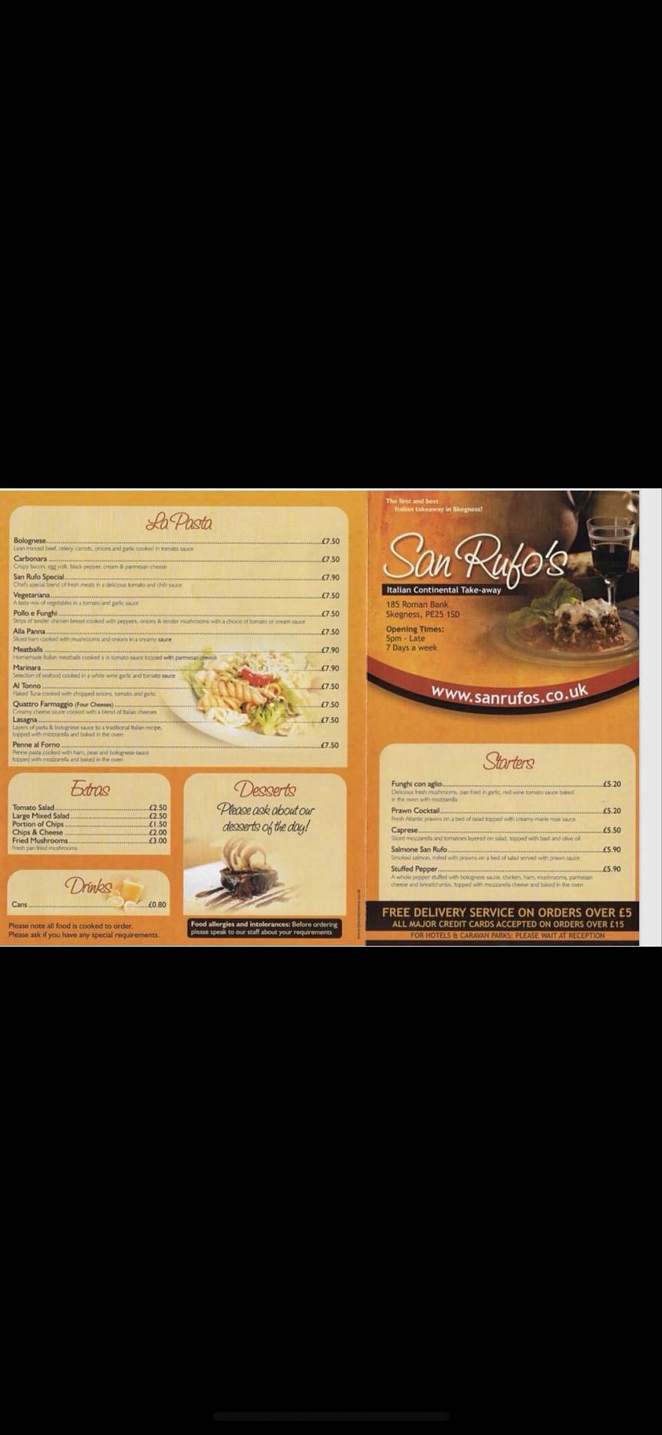 Menu At San Rufo s Italian Restaurant Skegness menu-at-san-rufo-s-italian-restaurant-skegness
