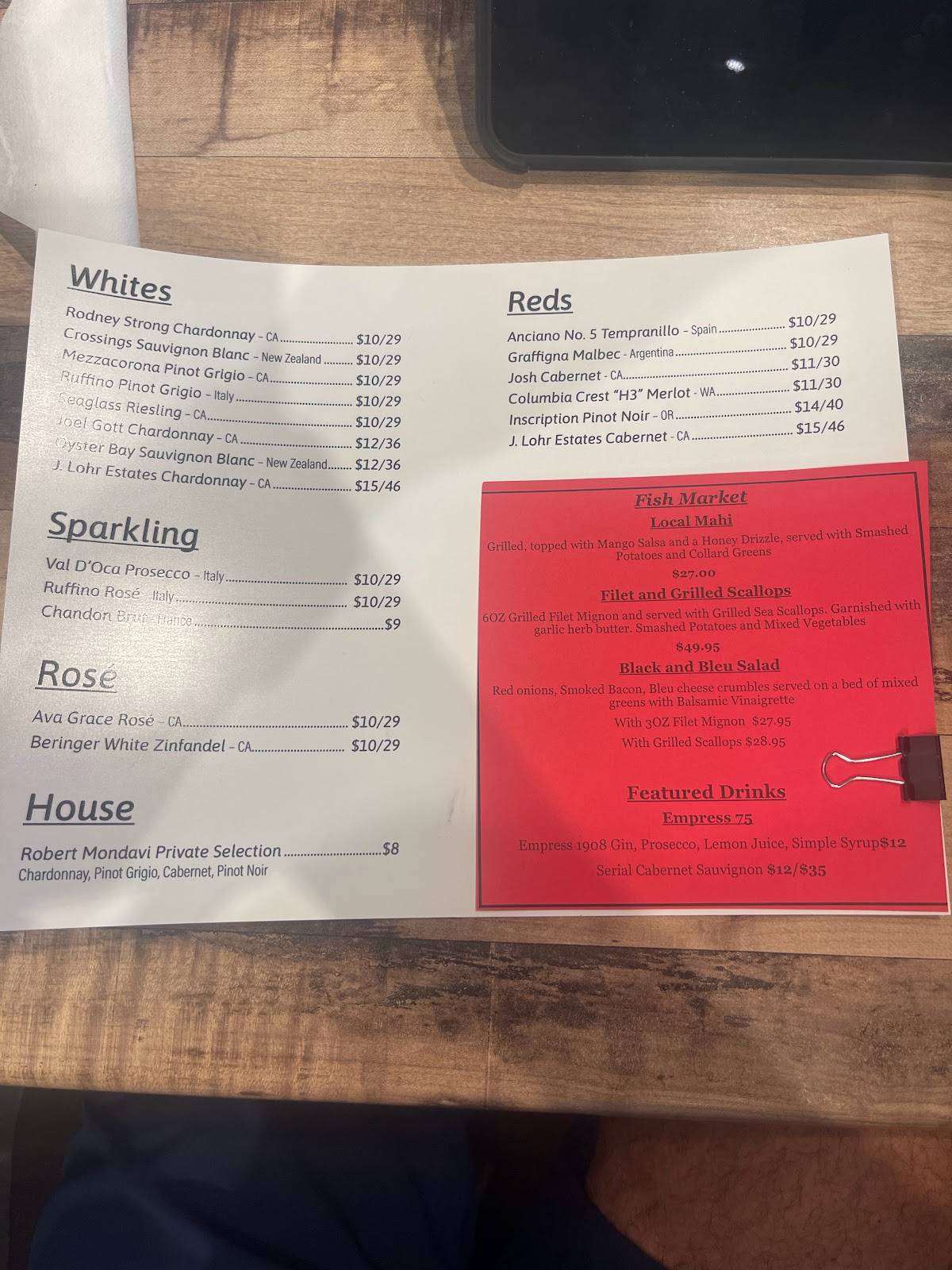 Menu at Shem Creek Crab House restaurant, Mount Pleasant