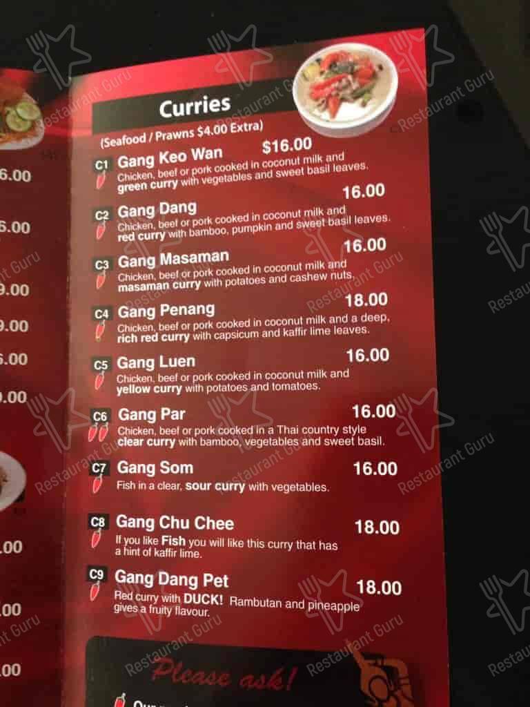 Siamese Authentic Thai Restaurant menu