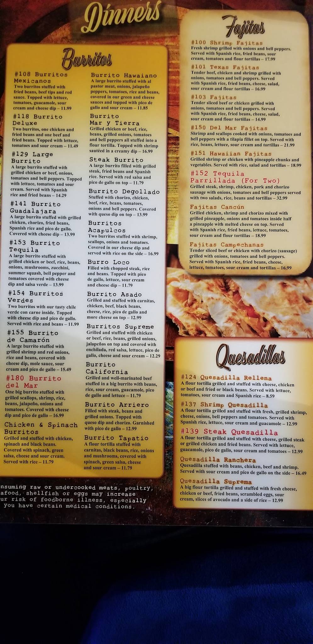 Menu at Tequila Real restaurant, Milton