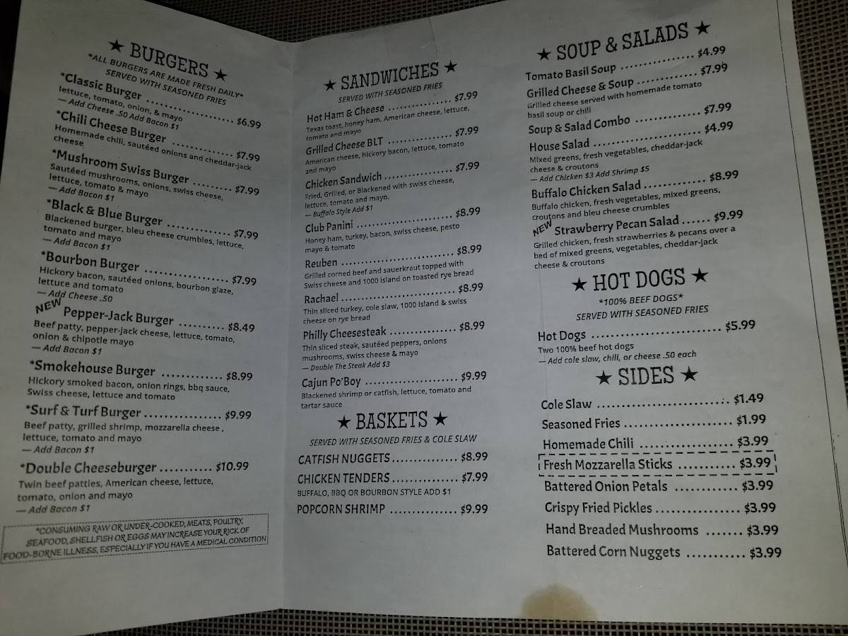 Menu at The Copper Grill restaurant, Copperhill