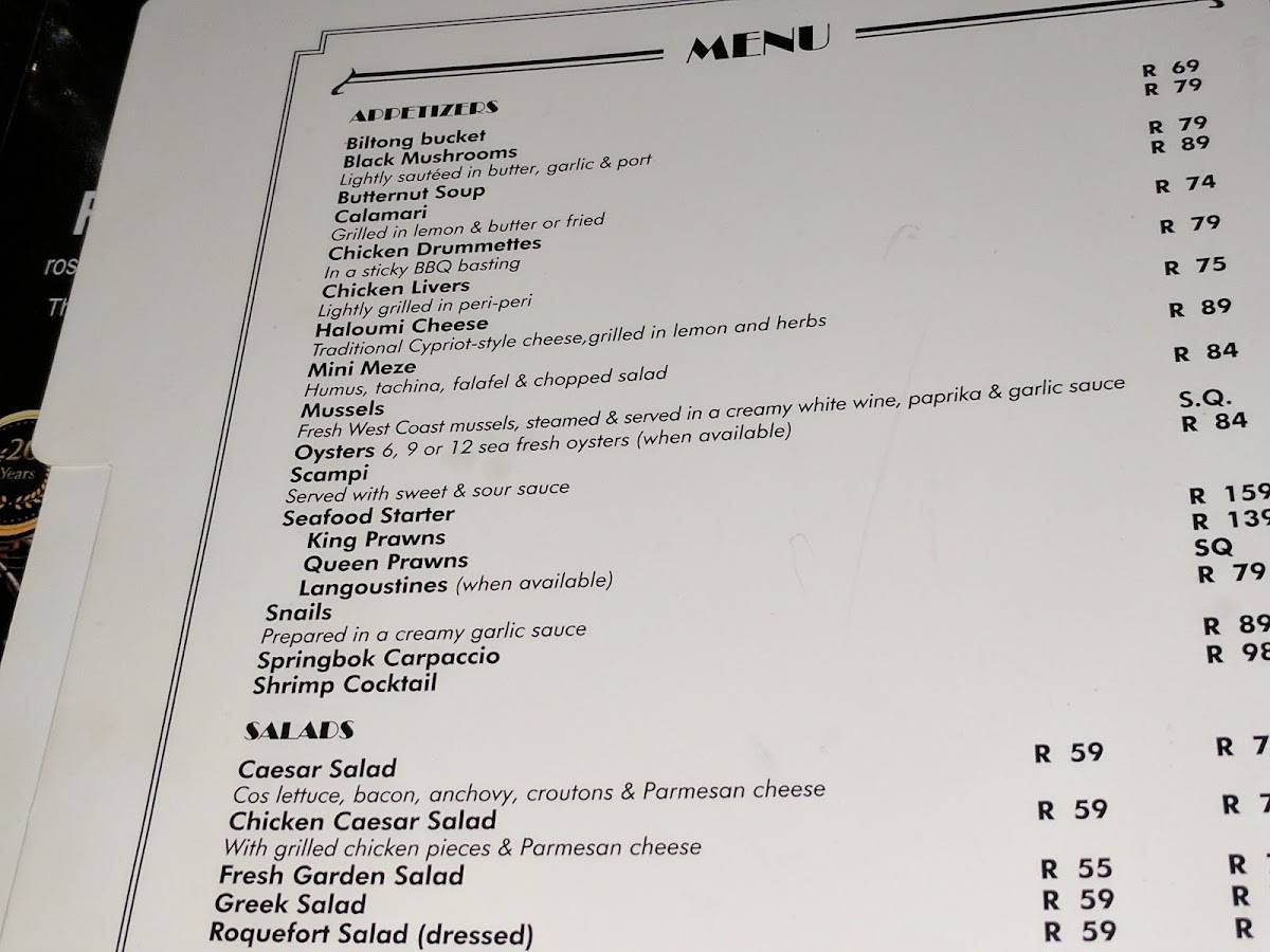Menu at The Grillhouse Rosebank restaurant, Johannesburg, 1