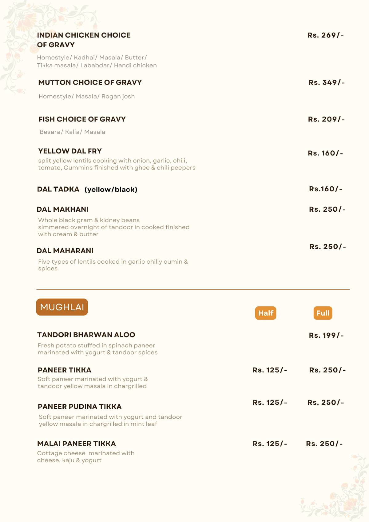 Menu at The Royal Mughal Kitchen, Bhubaneswar