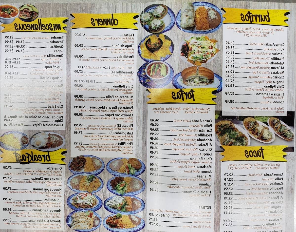 Menu at Viva Zapata Mexican Restaurant, Elk Grove Village