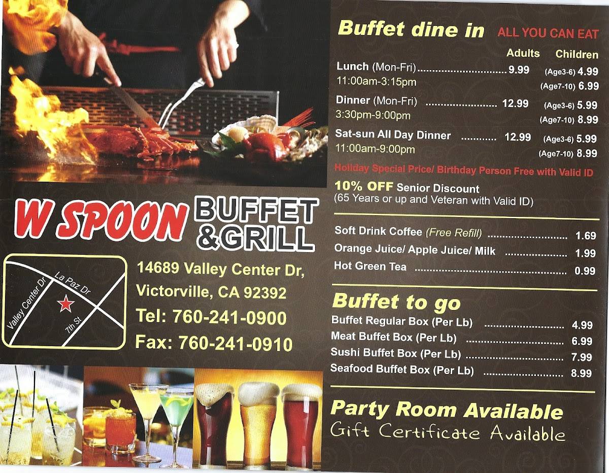 Menu at W Spoon Buffet restaurant, Victorville