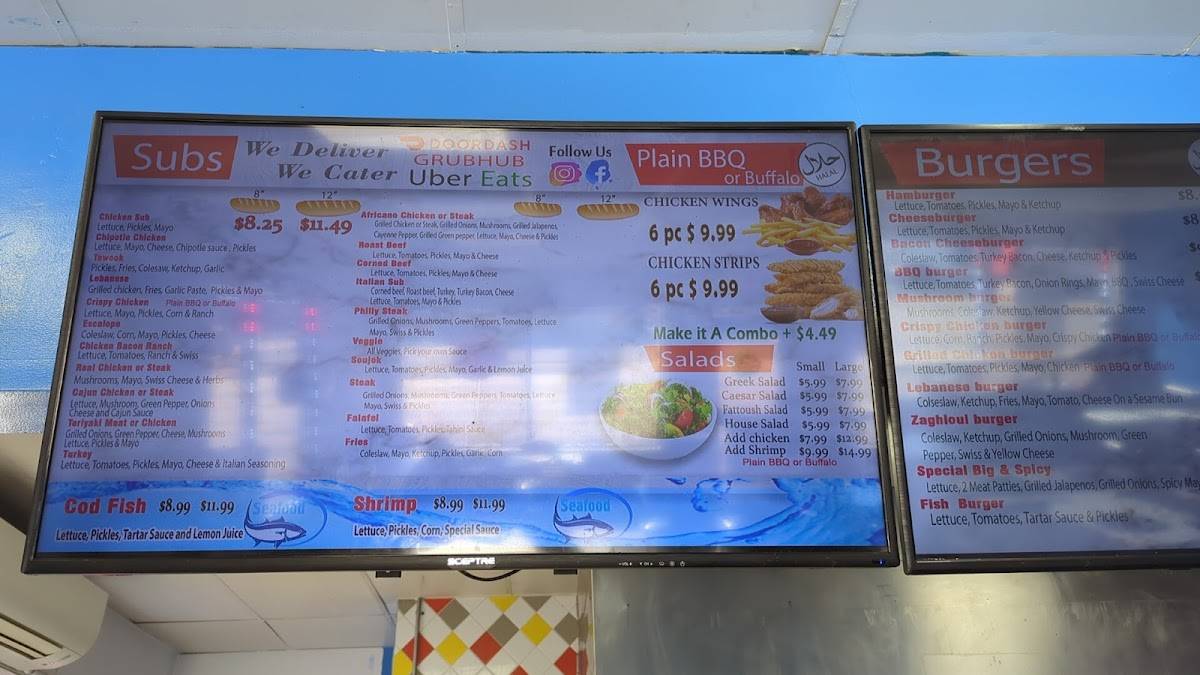 Menu at Zaghloul Subs & Burgers restaurant, Dearborn Heights