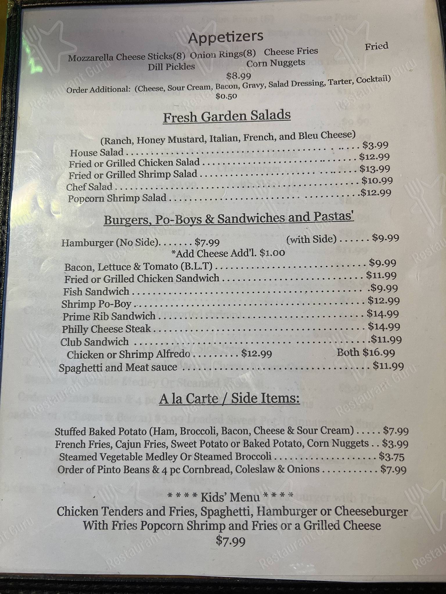 Menu at River's Edge Restaurant, Logansport