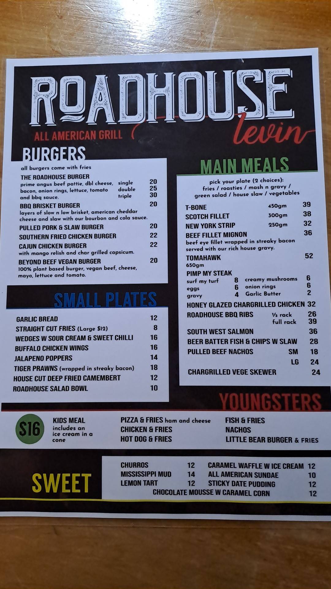 Menu at Roadhouse Grill restaurant, Levin