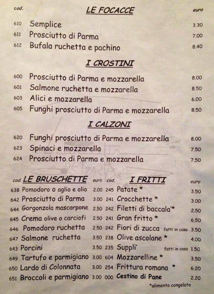 Ristorante La Piazzetta menu
