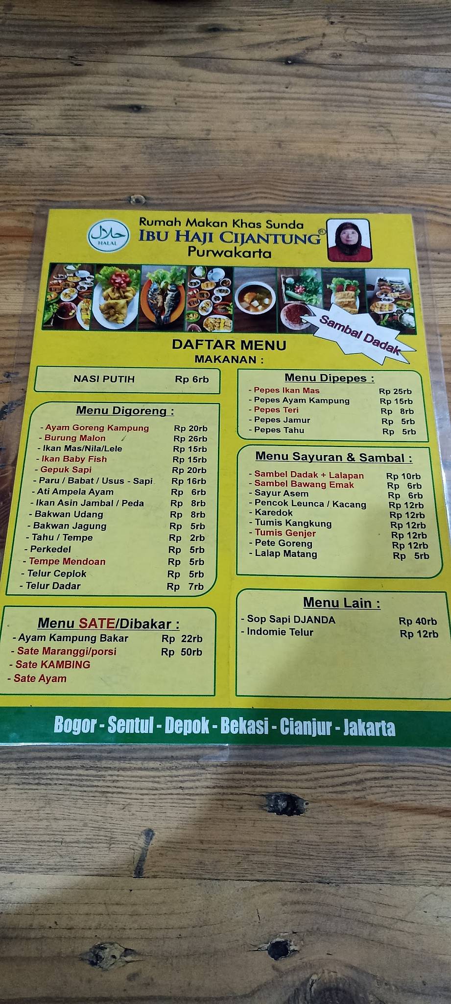 Menu At Rumah Makan Ibu Haji Cijantung Sentul Restaurant Kadumangu