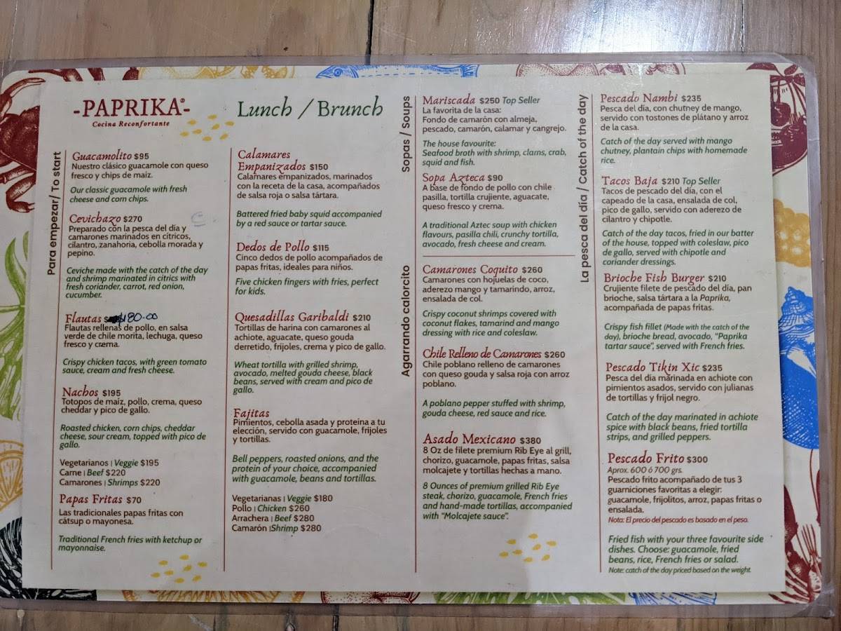 Menu at Paprika Mexican & Caribbean kitchen restaurant, San Miguel de