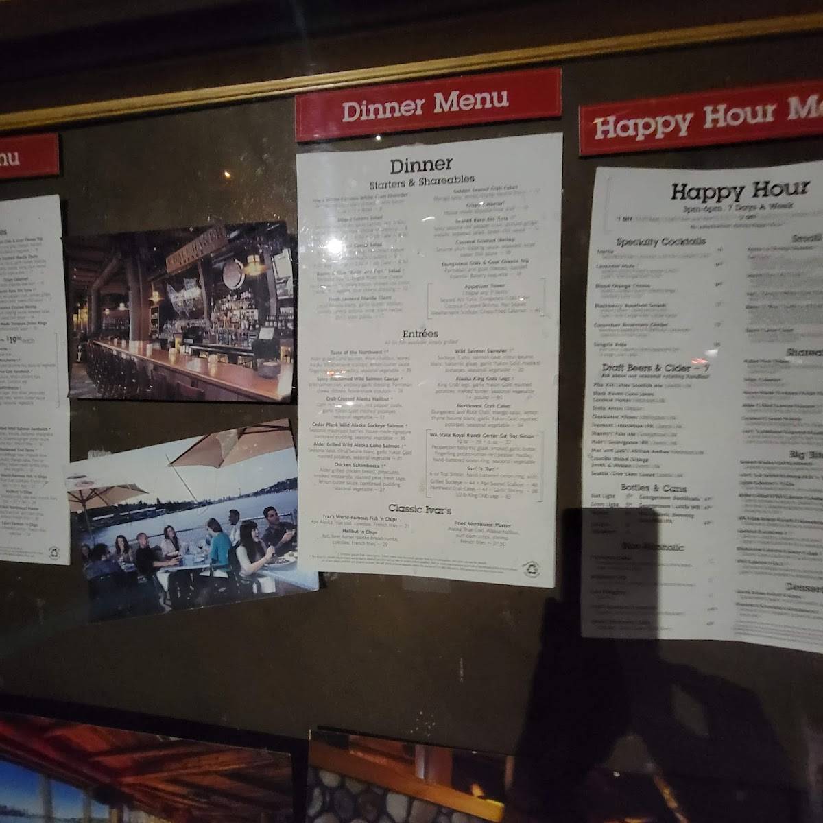 Menu at Ivar's Salmon House restaurant, Seattle