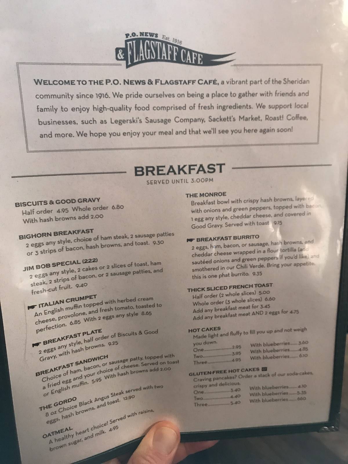 Menu at P O News Flagstaff Cafe Sheridan