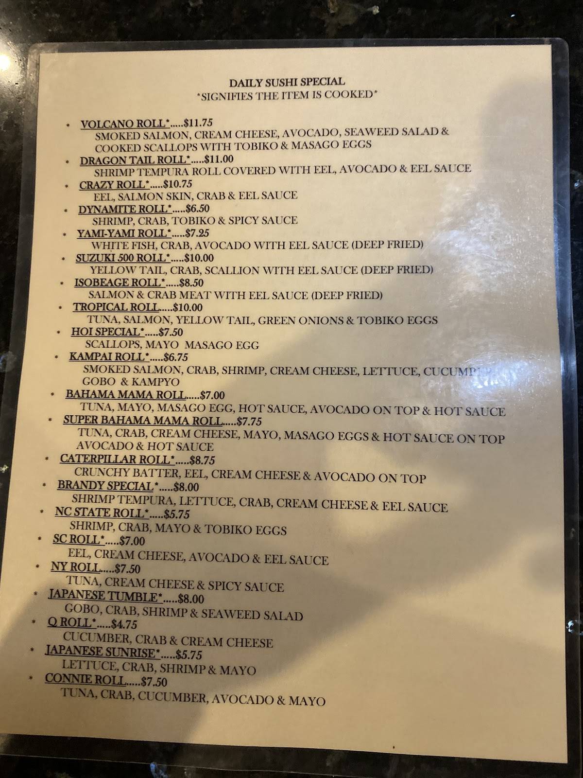 Menu at Shogun Japanese Steak House restaurant, Jacksonville