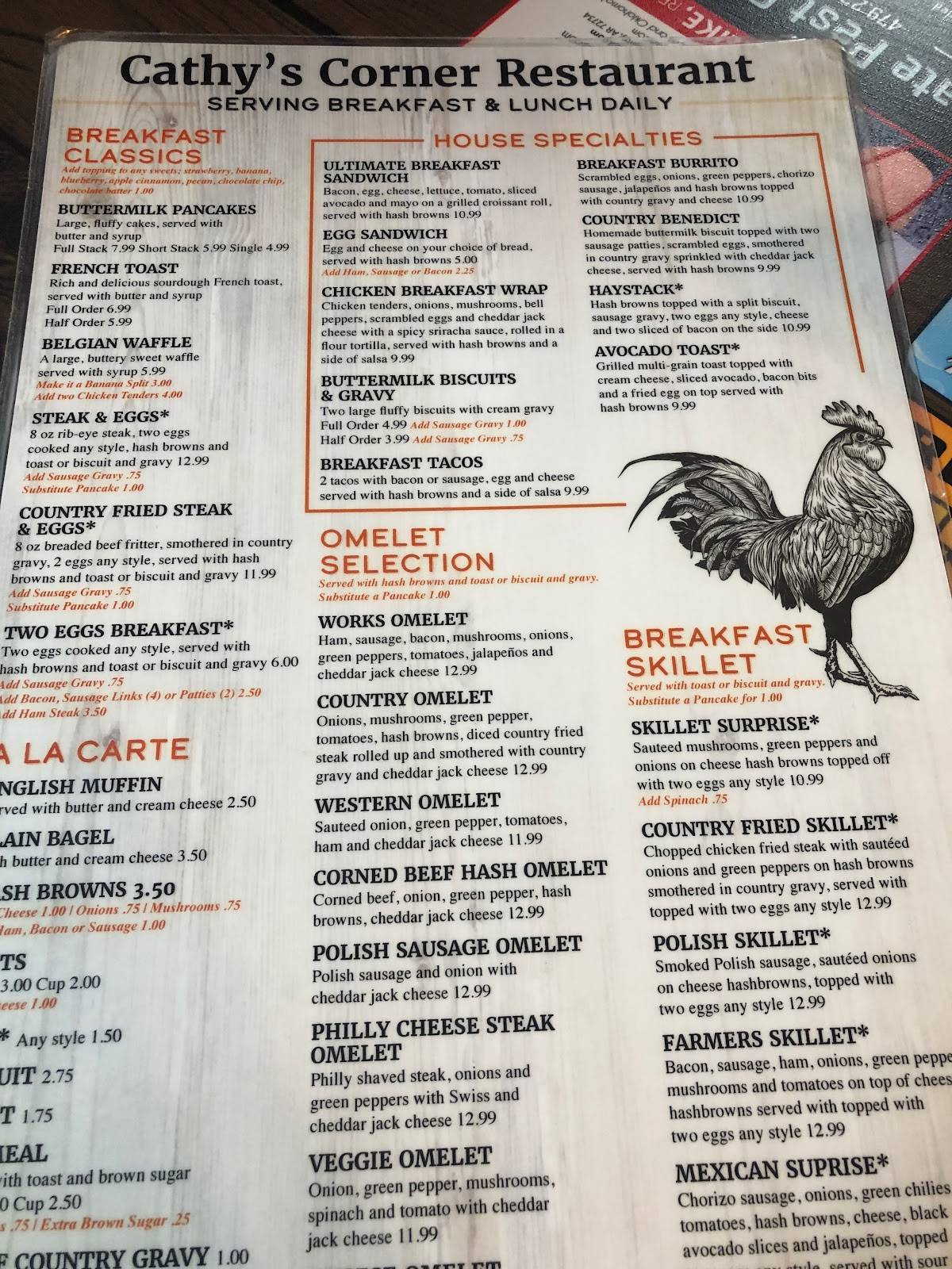 Menu at Cathy's Corner restaurant, Siloam Springs, US412