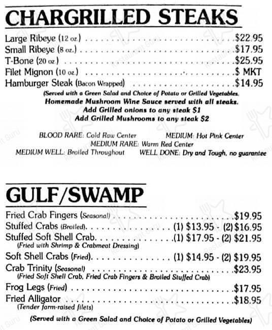 Menu at Soileau's Dinner Club, Opelousas