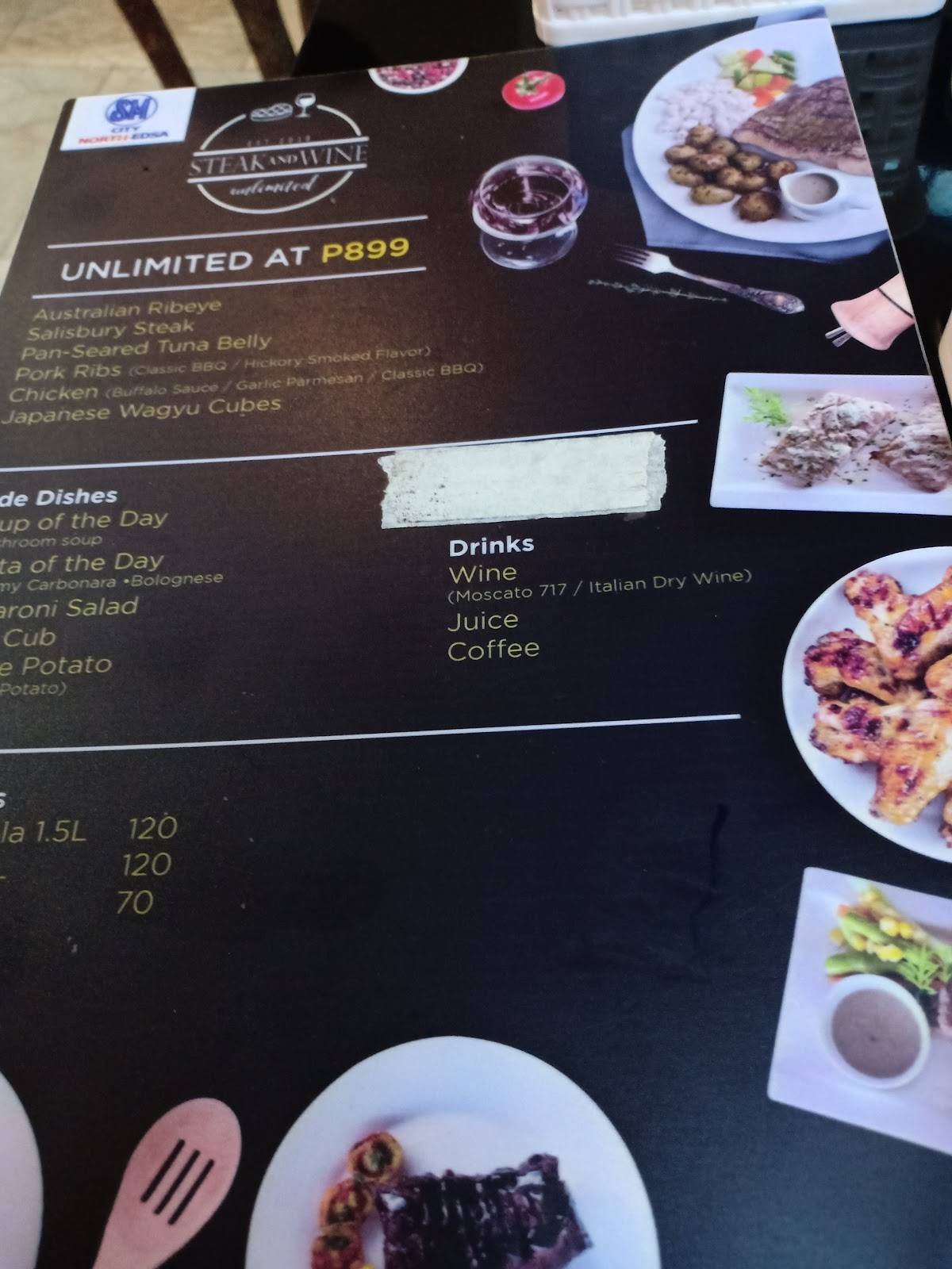 Menu at Steak and Wine Unlimited Tomas Morato steakhouse, Quezon City