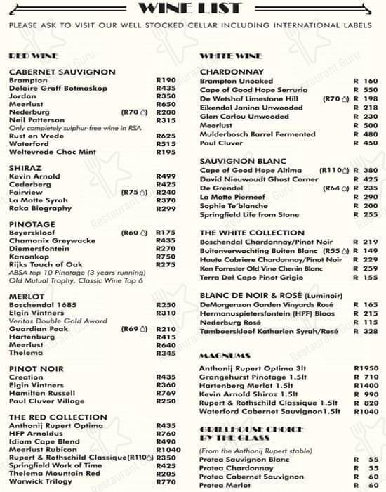 The Grillhouse Rosebank меню