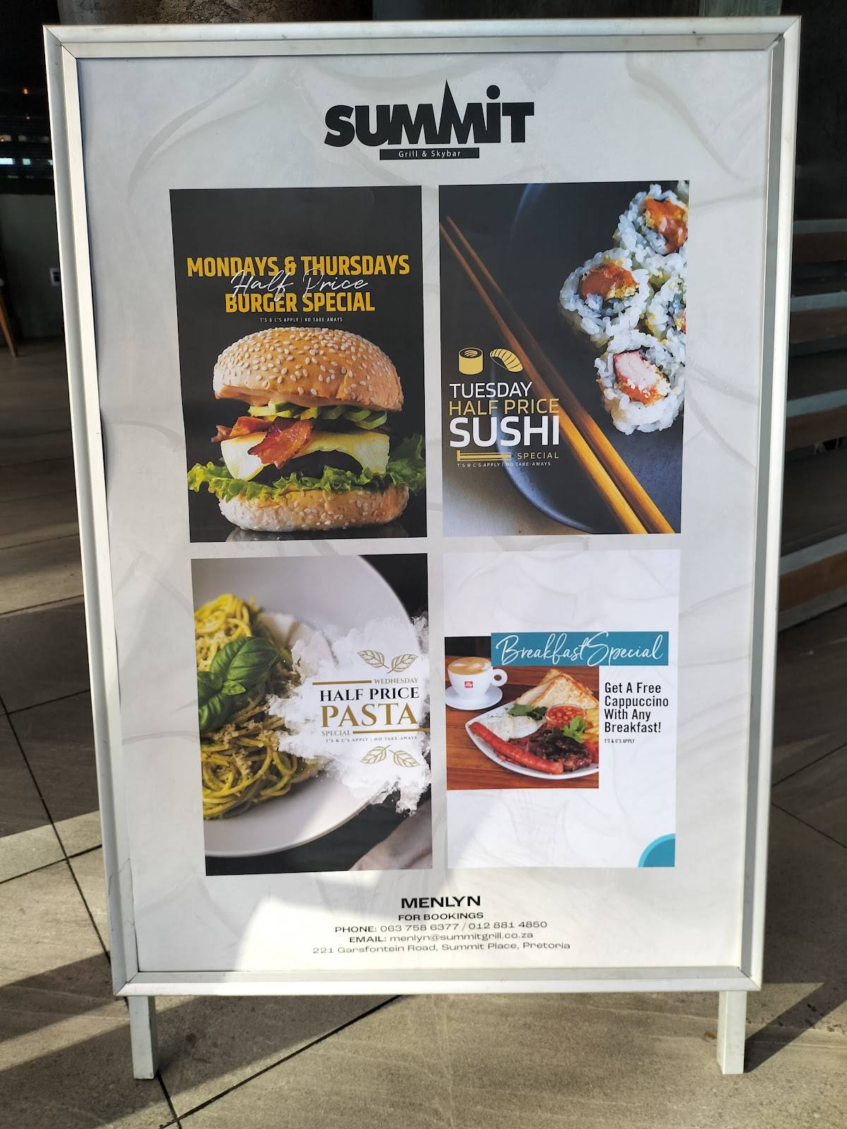 Menu At Summit Grill And Sky Bar Menlyn Pretoria