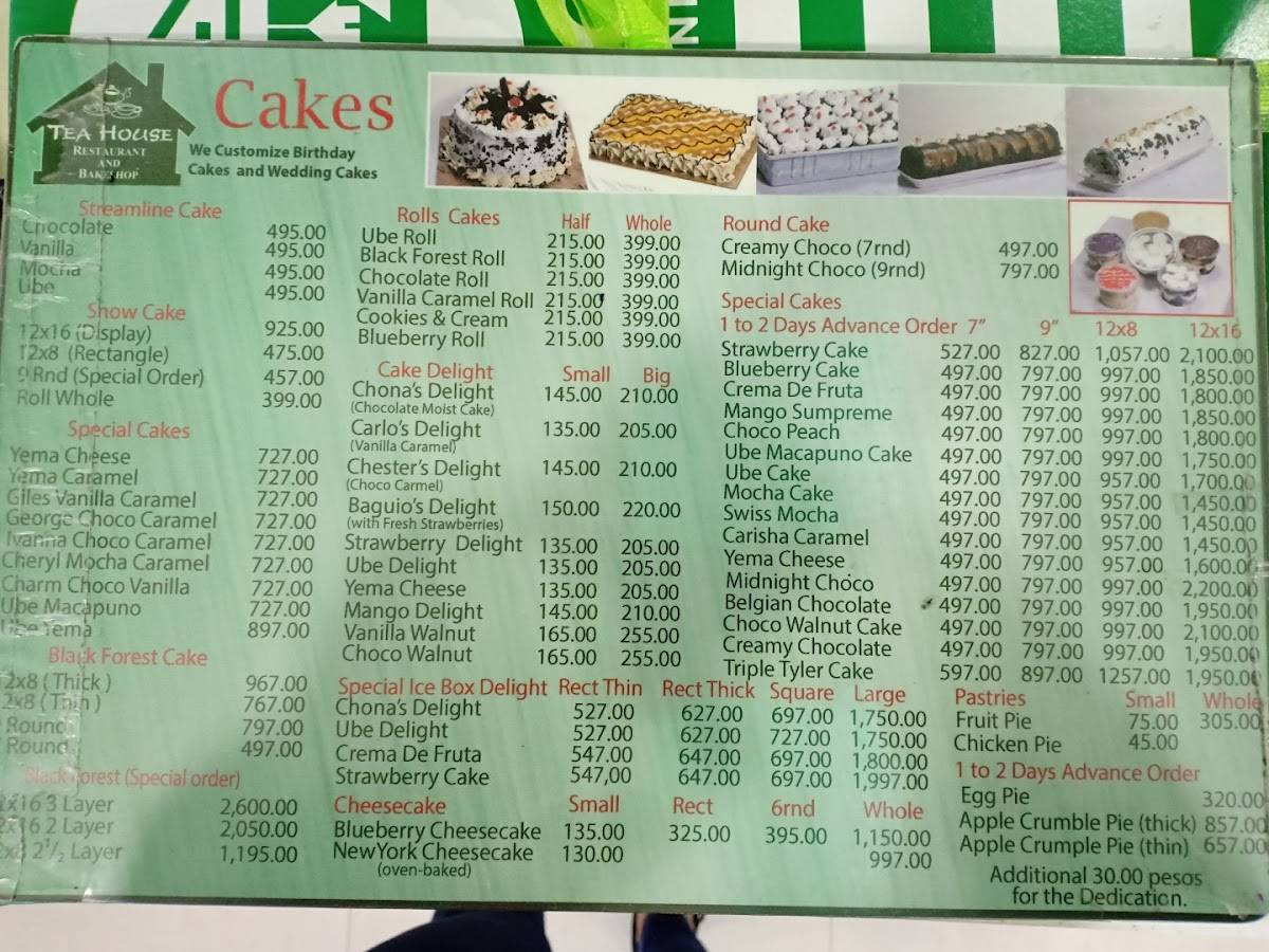 Menu at Tea House restaurant, Baguio