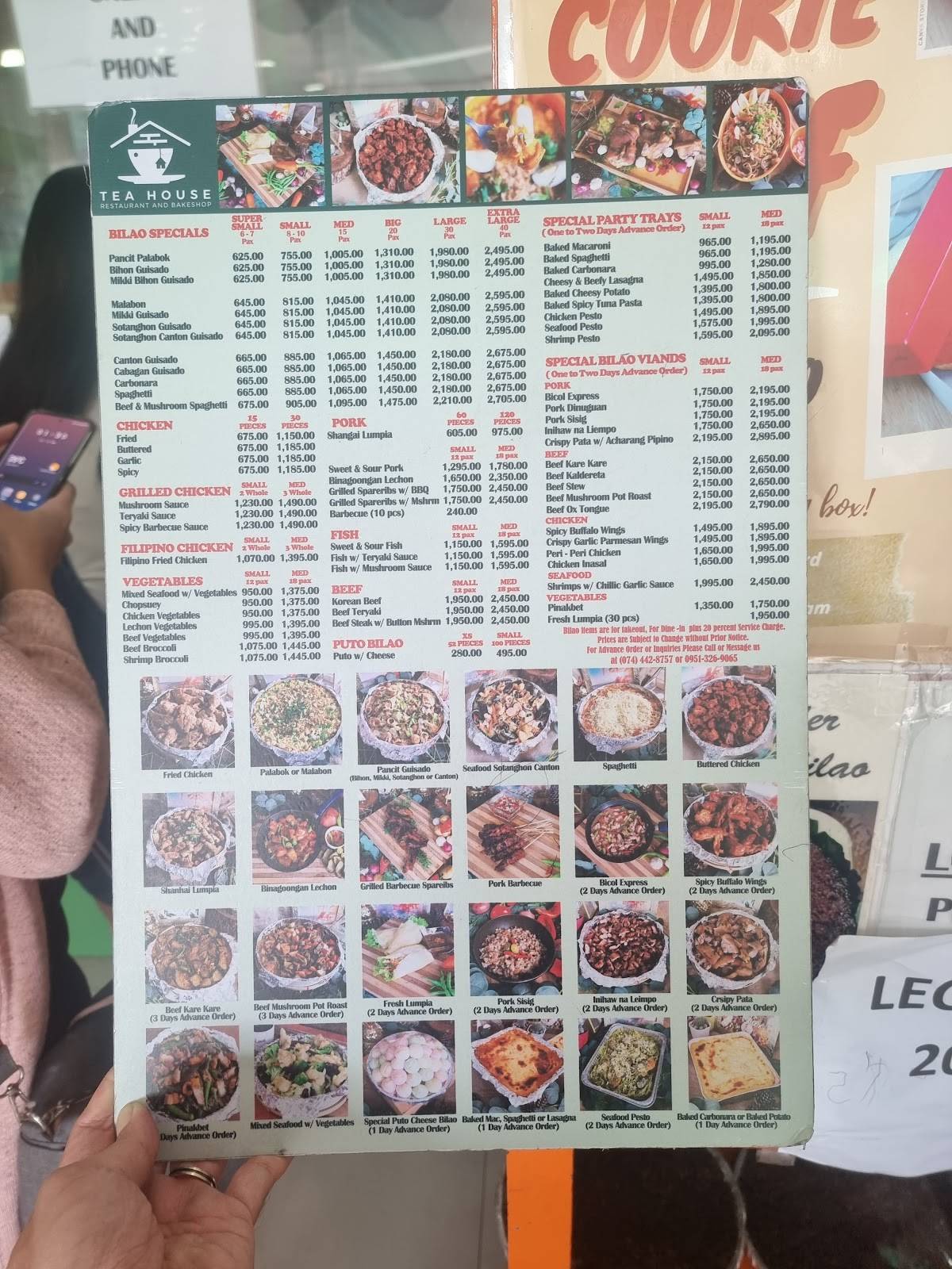 Menu at Tea House restaurant, Baguio