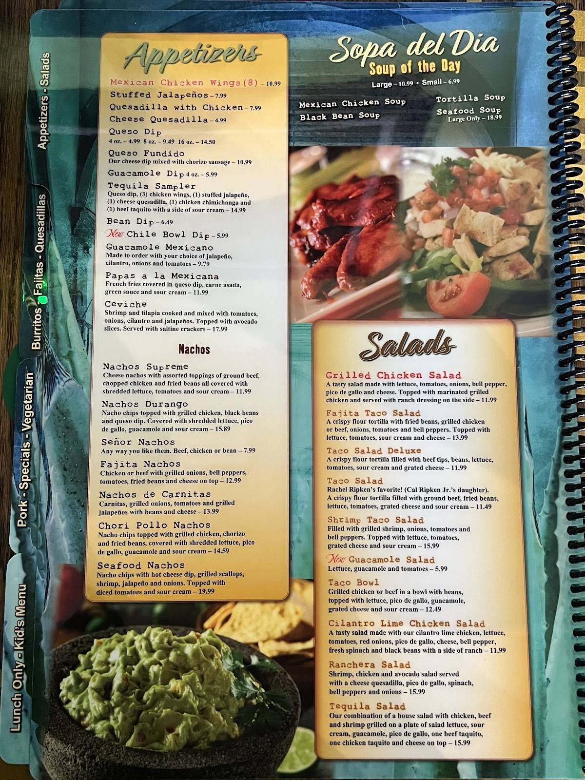 Menu at Tequila Real restaurant, Milton