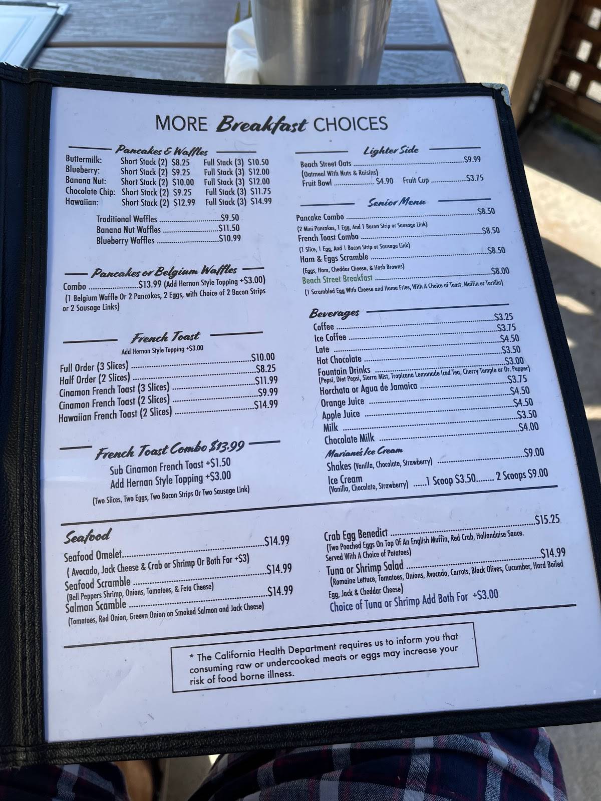 Menu at The Beach Street Cafe, Watsonville, 435 W Beach St