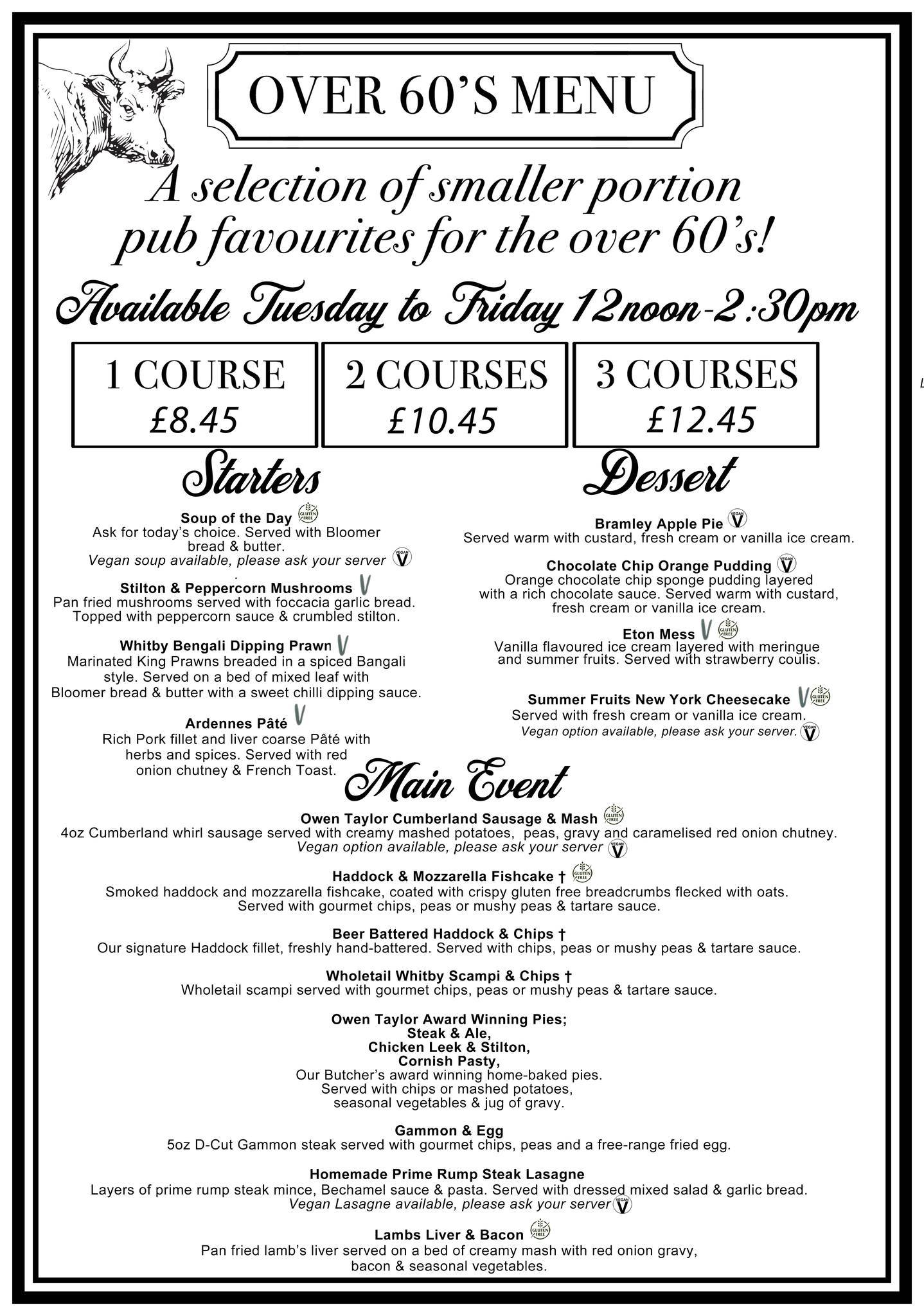 Menu at The Bulls Head at Abbots Oak pub & bar, Coalville, Warren Hills Rd