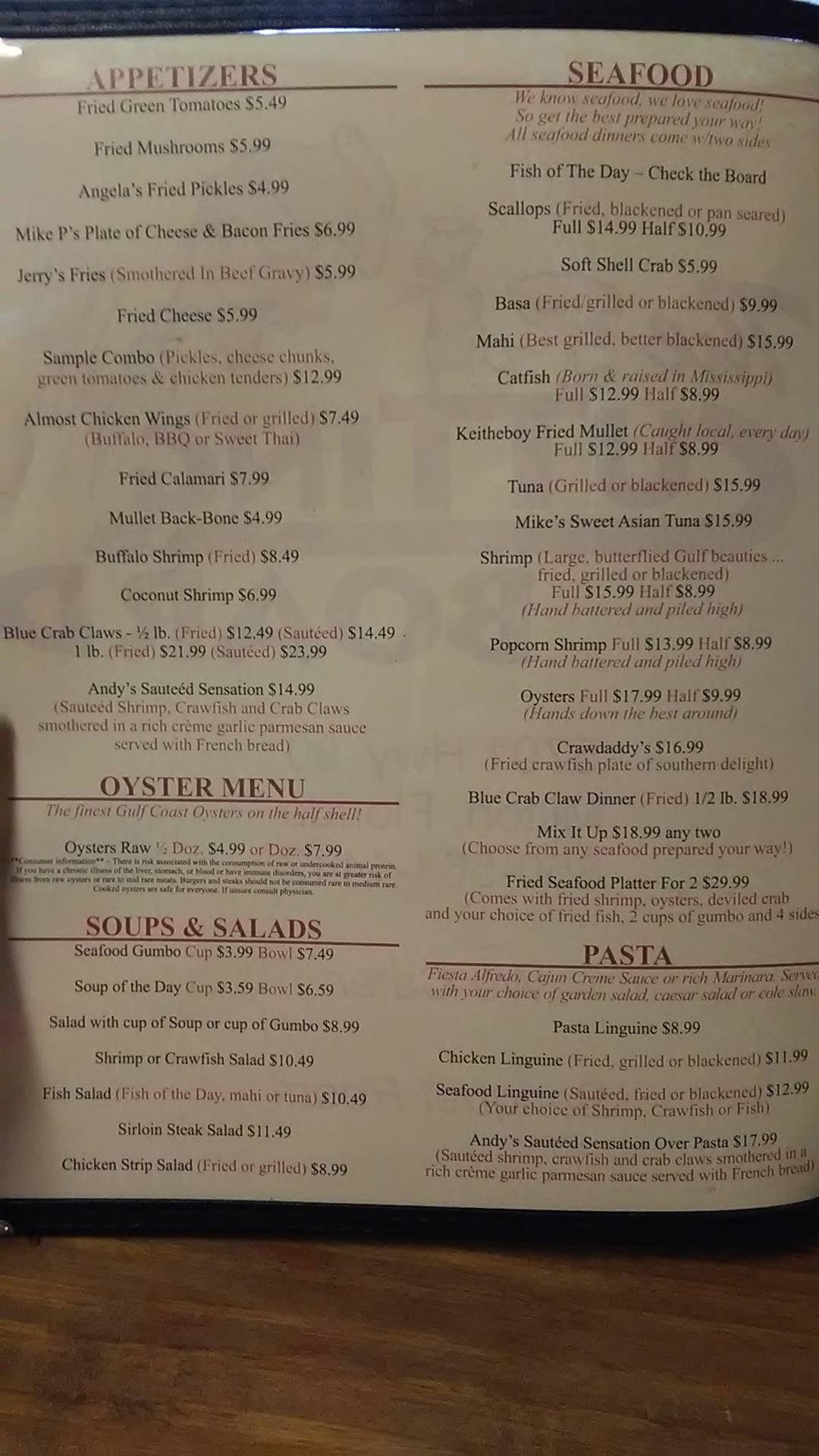 Menu at The Cutting Board restaurant, Milton