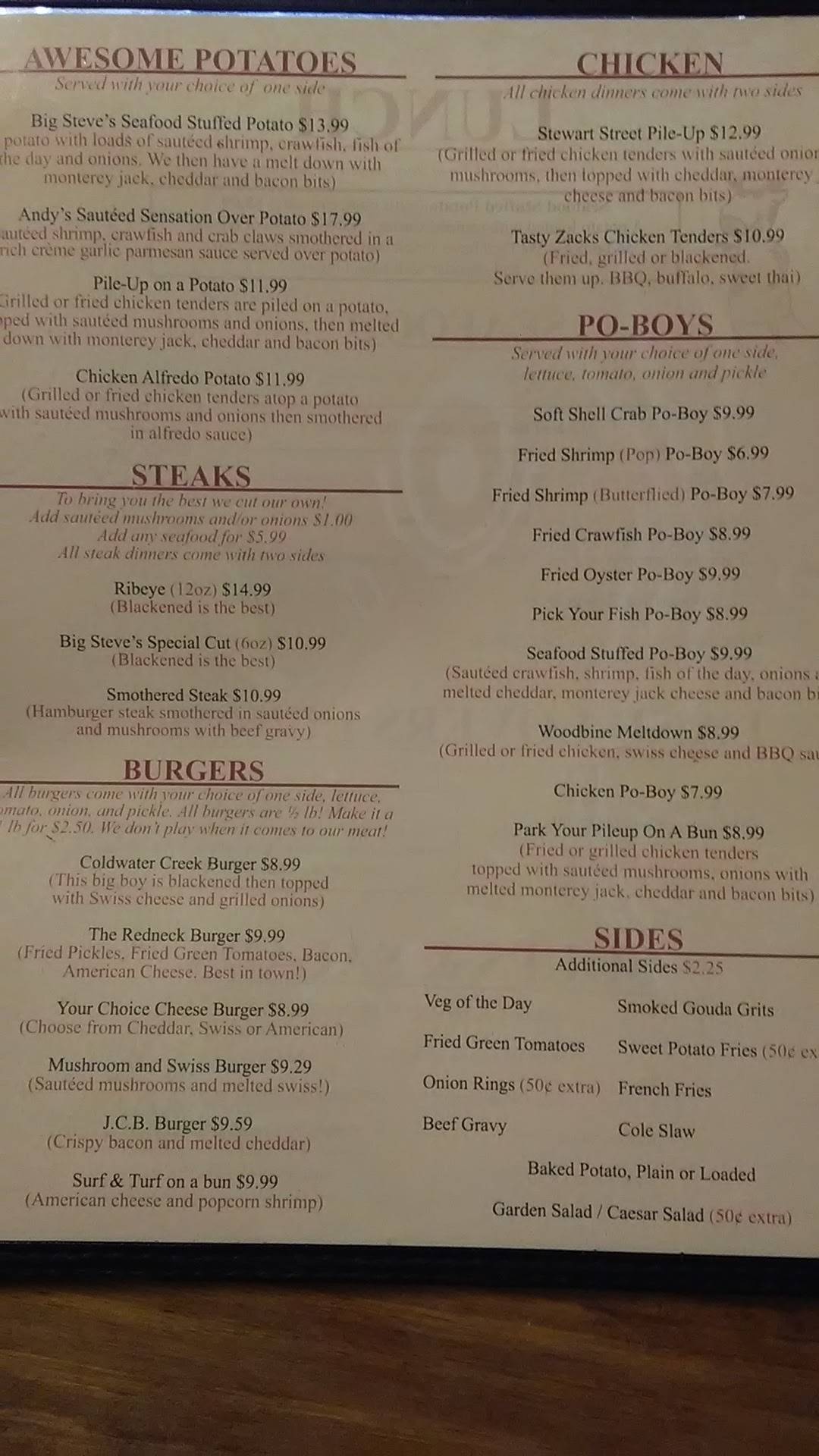Menu at The Cutting Board restaurant, Milton