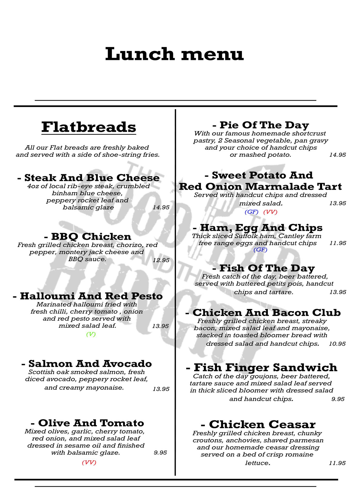 Menu at The Good The Bad & The Hungry cafe, Fressingfield