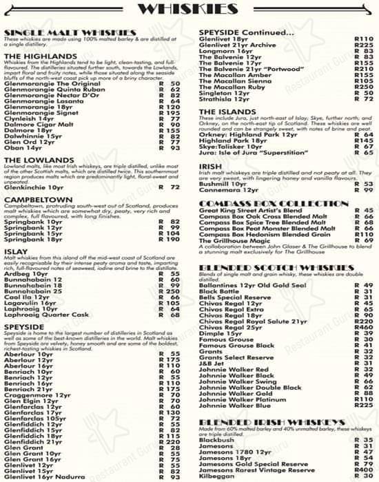 The Grillhouse Rosebank меню