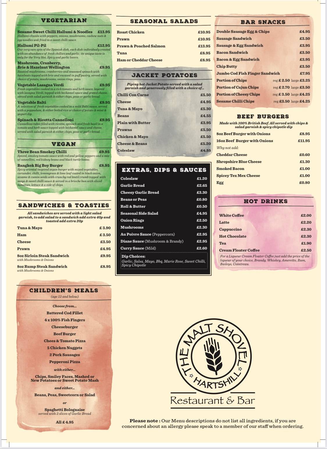 Menu at The Malt Shovel pub & bar, Nuneaton
