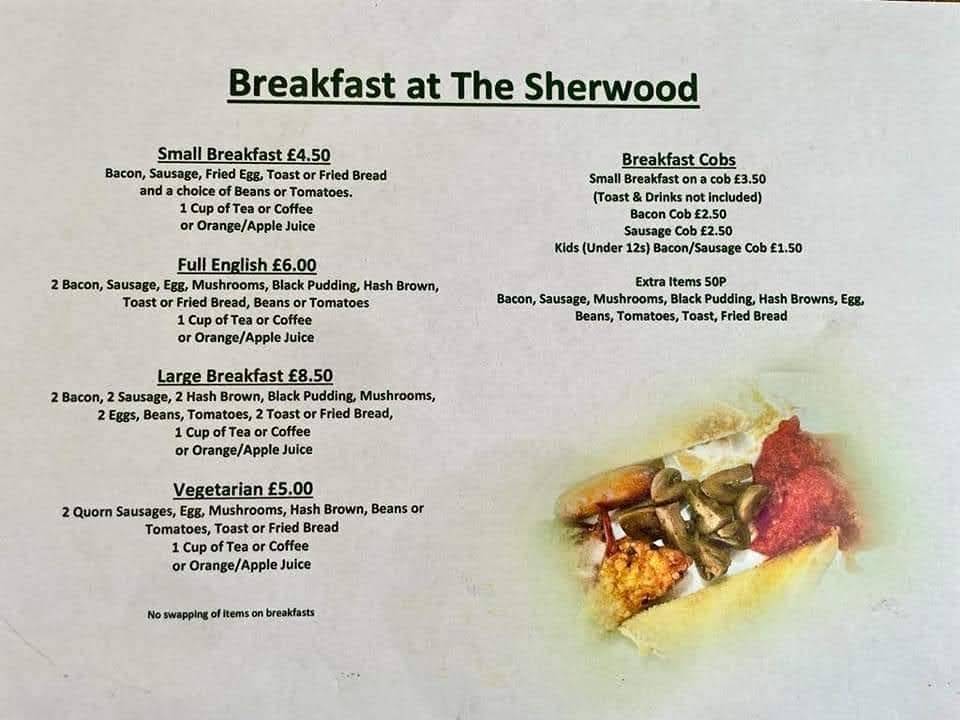 Menu at The Sherwood Inn restaurant, Rainworth