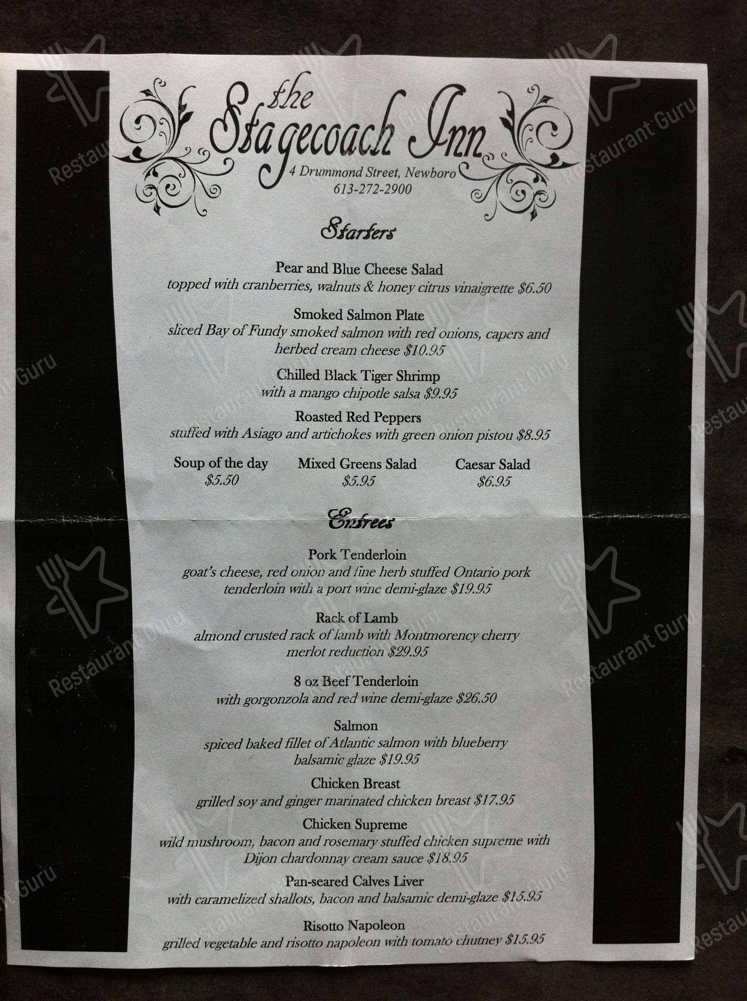 The Stagecoach Inn menu