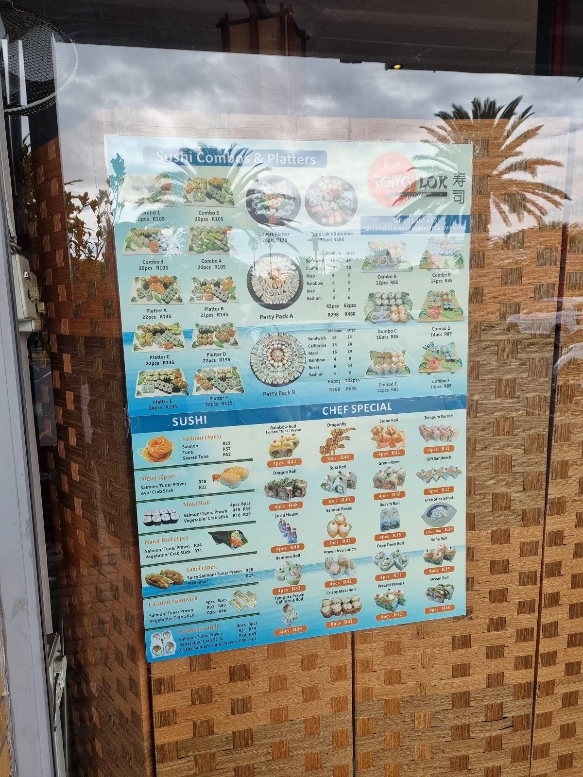 Menu at Tong Lok restaurant, Cape Town, Centre Court