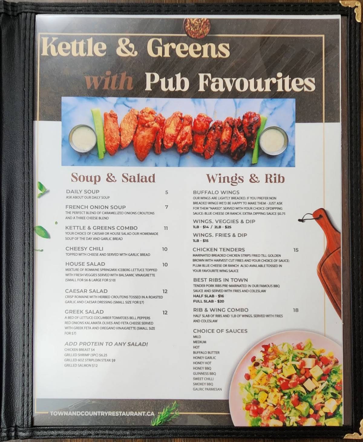 Carta de Town & Country Restaurant, Guelph