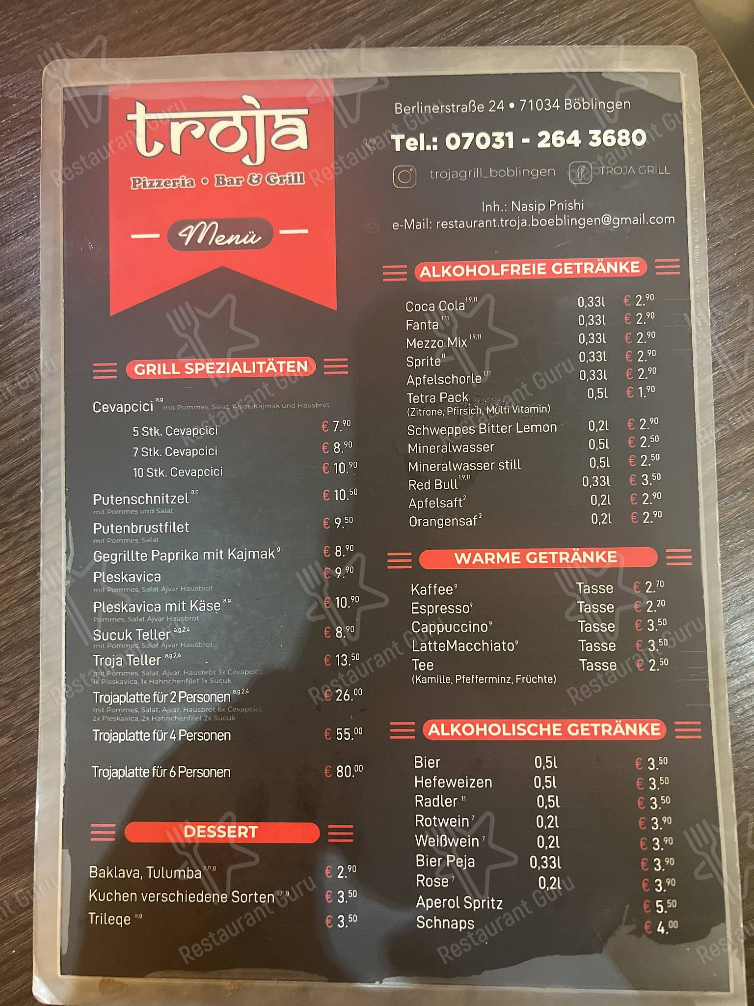 Troja Grill Boblingen Menu