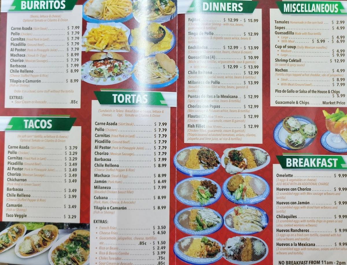 Menu at Viva Zapata Mexican Restaurant, Elk Grove Village