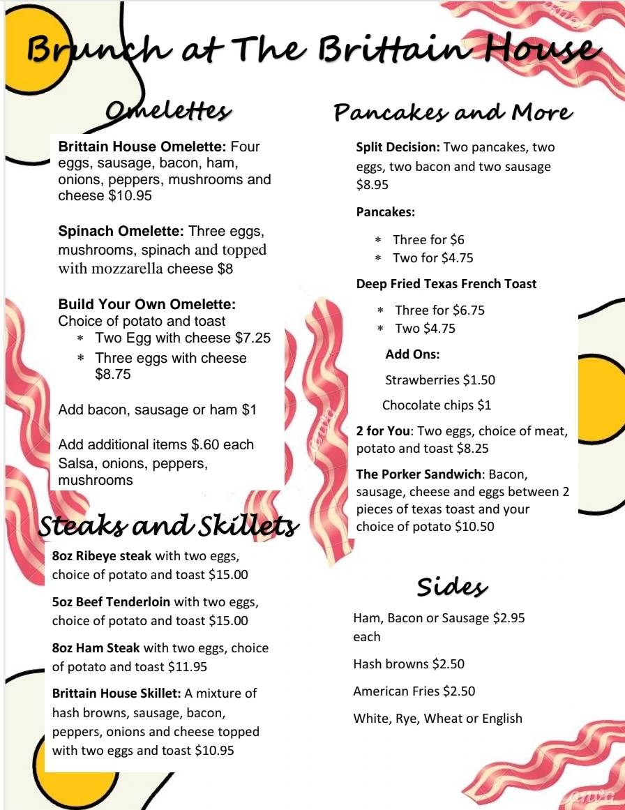 Menu at The Brittain House pub & bar, Waupun