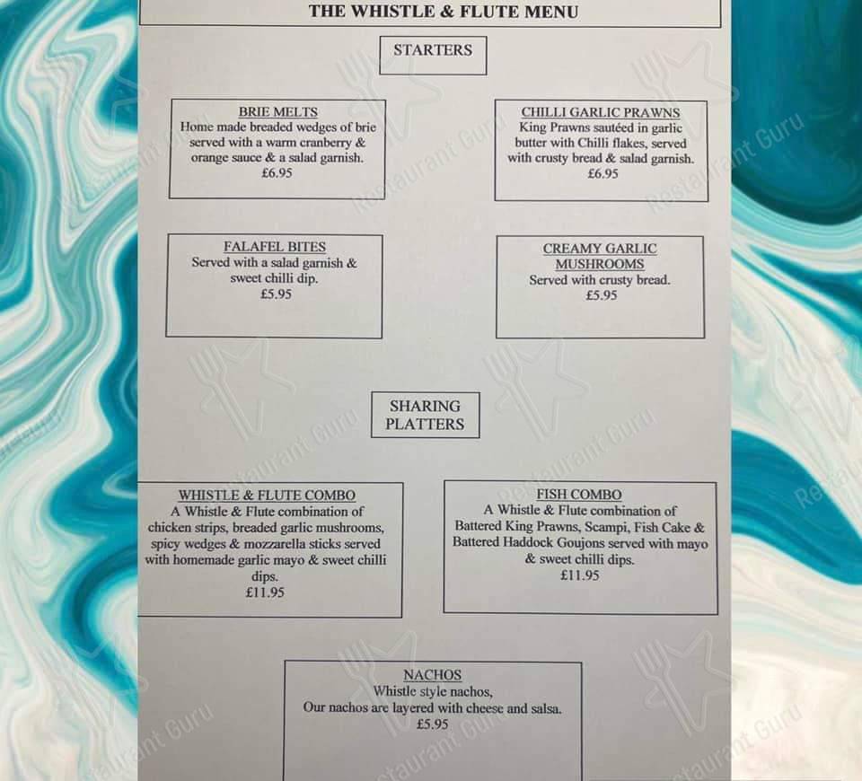 Menu at Whistle & Flute pub & bar, Le Wold