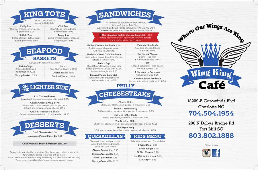 Menu at Wing King Cafe Fort Mill SC, Fort Mill, 200 N Dobys Bridge Rd 164