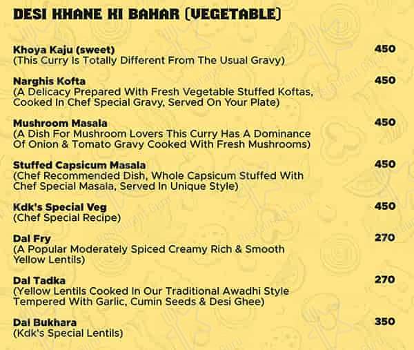 Menu at KDK's Sky Dine, Vadodara, 2nd floor