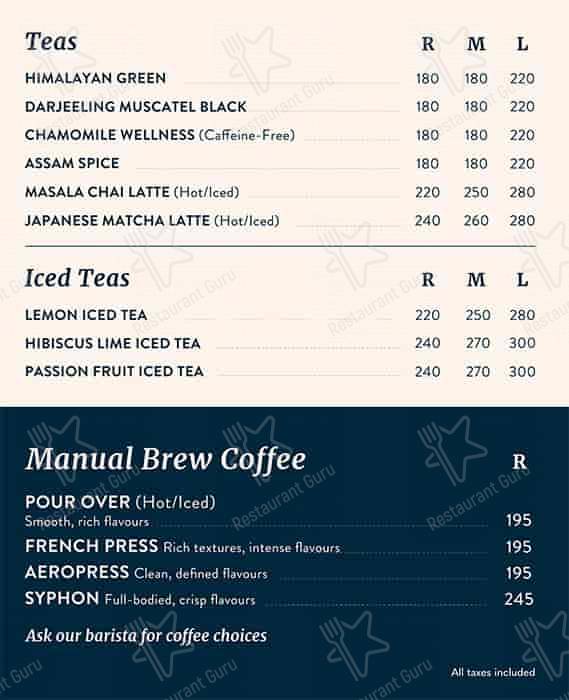 Third Wave Coffee menu