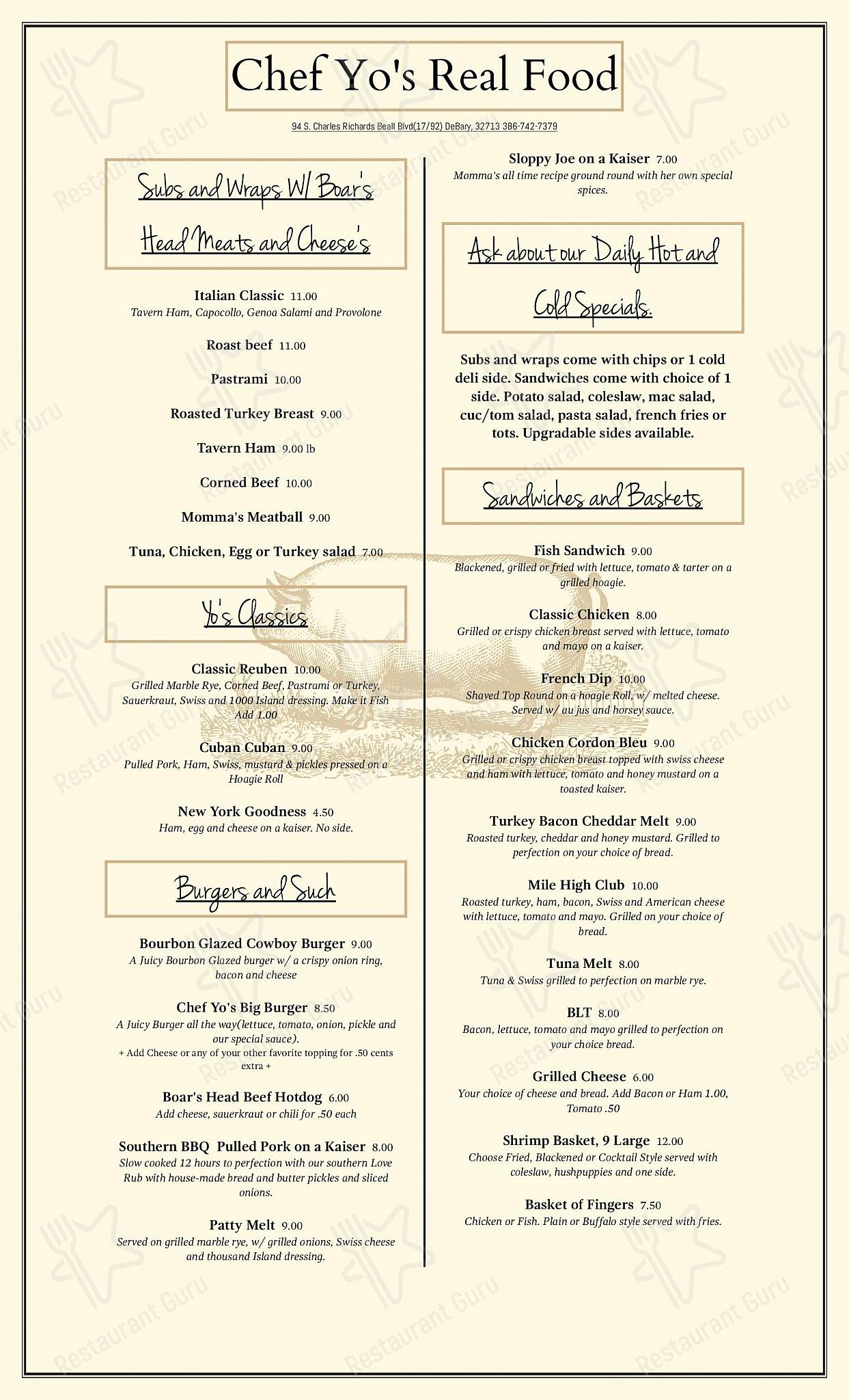 Menu at Aldo Yo's Cucina Italiana restaurant, DeBary