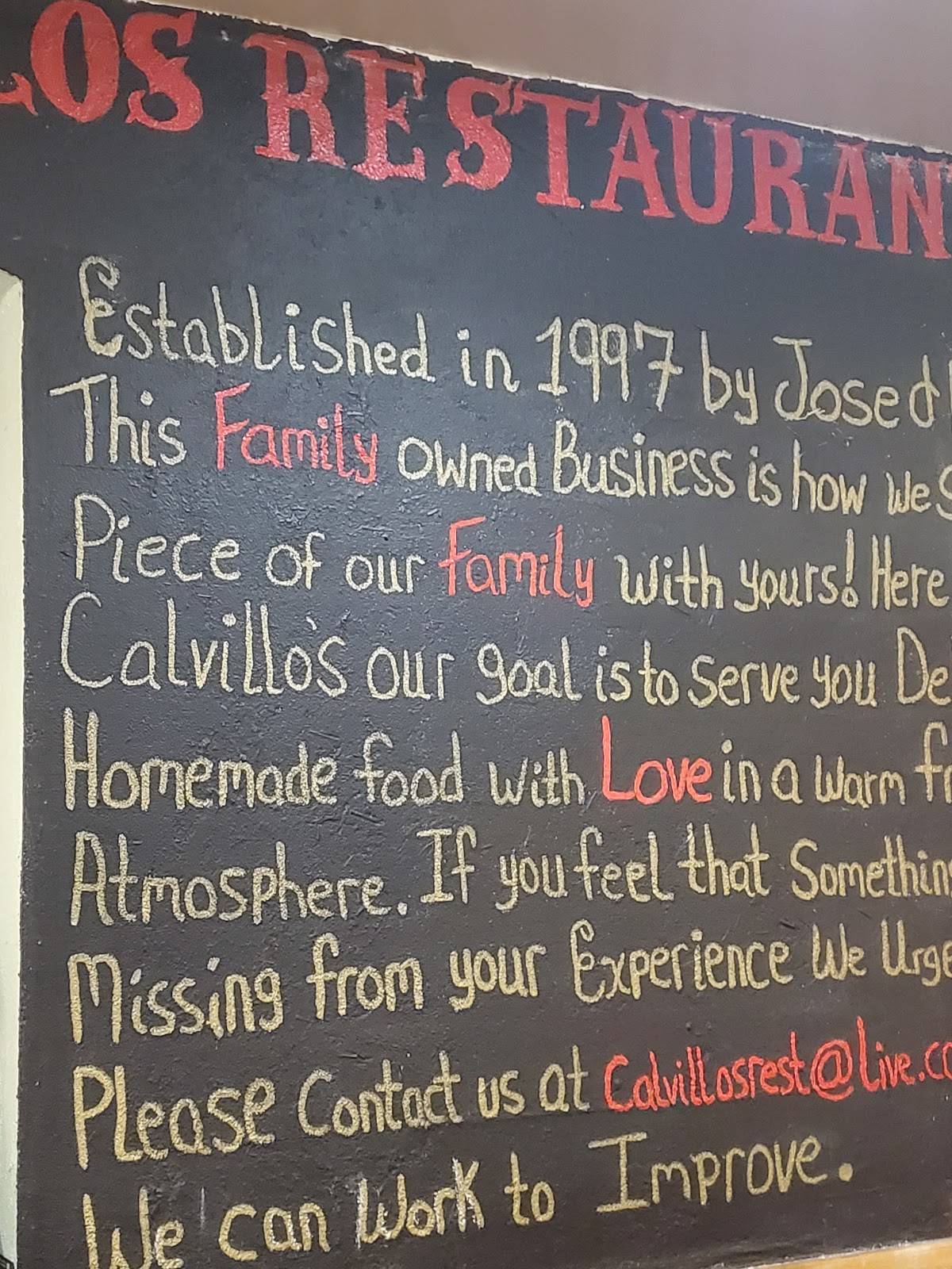 Menu at Calvillo's Mexican Restaurant, Alamosa