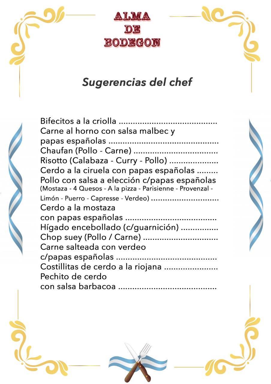 Carta del restaurante Alma del Bodegón Buenos Aires