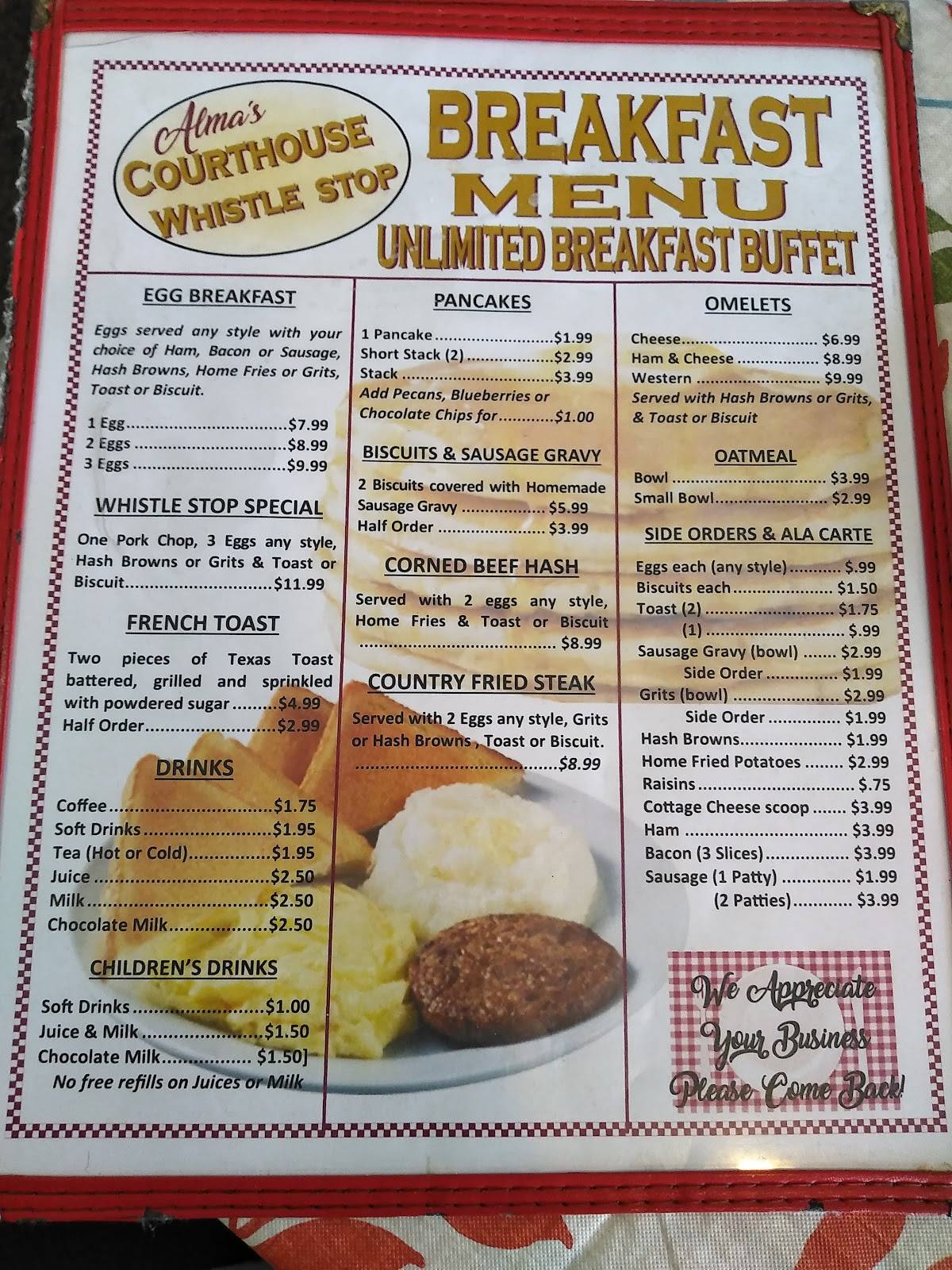 Menu at Courthouse Whistle Stop restaurant, Livingston