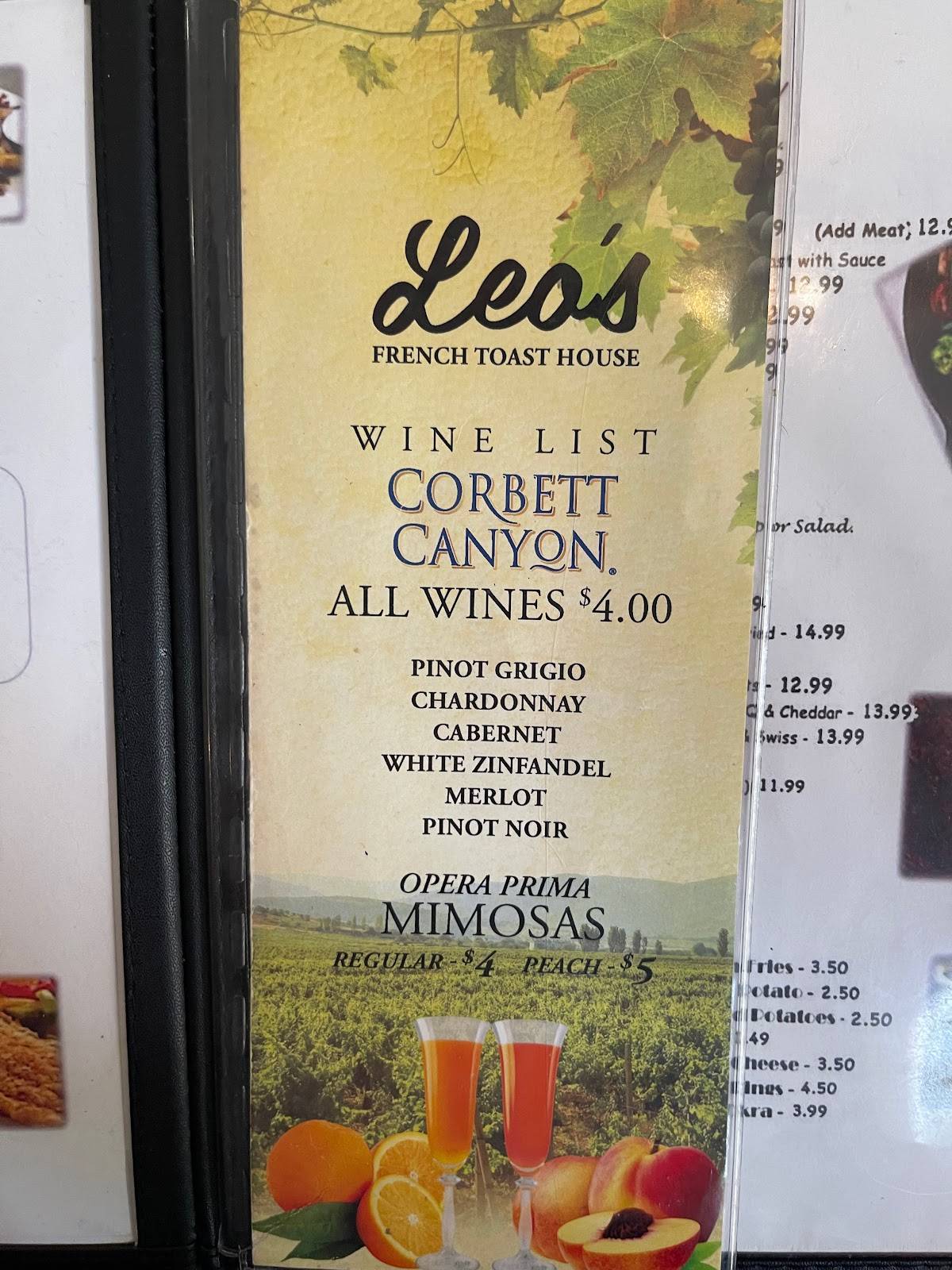 Menu at Leo's French Toast House restaurant, Alva