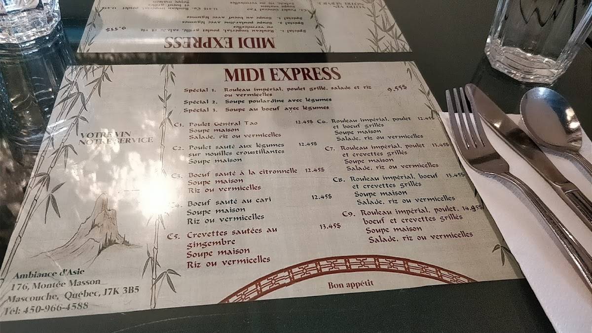 Menu at Ambiance D'Asie 88 restaurant, Mascouche